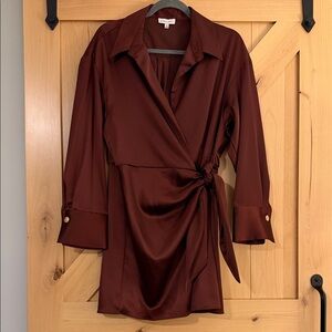 Gianni Bini Rich Brown Satin Wrap Dress- NWOT